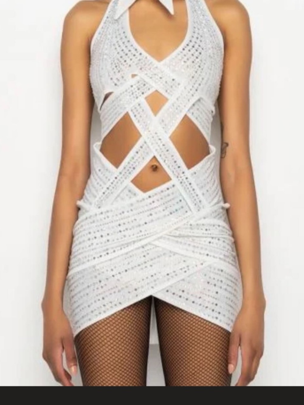 White Crisscross Halter Mini Dress